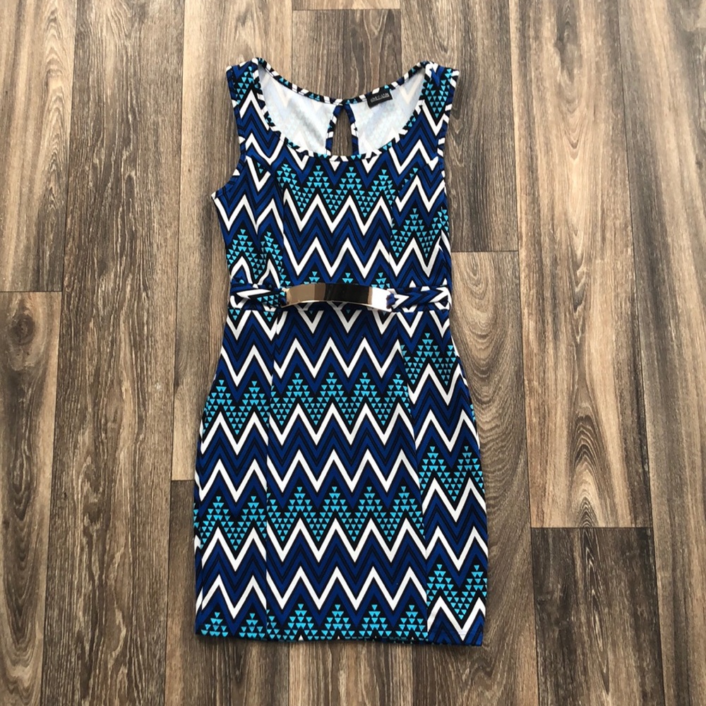 Blue chevron bodycon dress